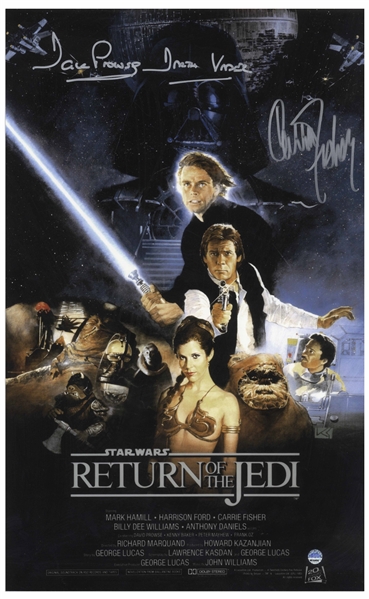 Carrie Fisher & Darth Vader's David Prowse Signed 10'' x 16'' Movie Poster Photo for ''Return of the Jedi'' -- With Steiner COA